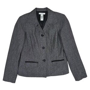 Crazy Horse by Liz Claiborne Womens Blazer Jacket Gray Herringbone Tweed Size M
